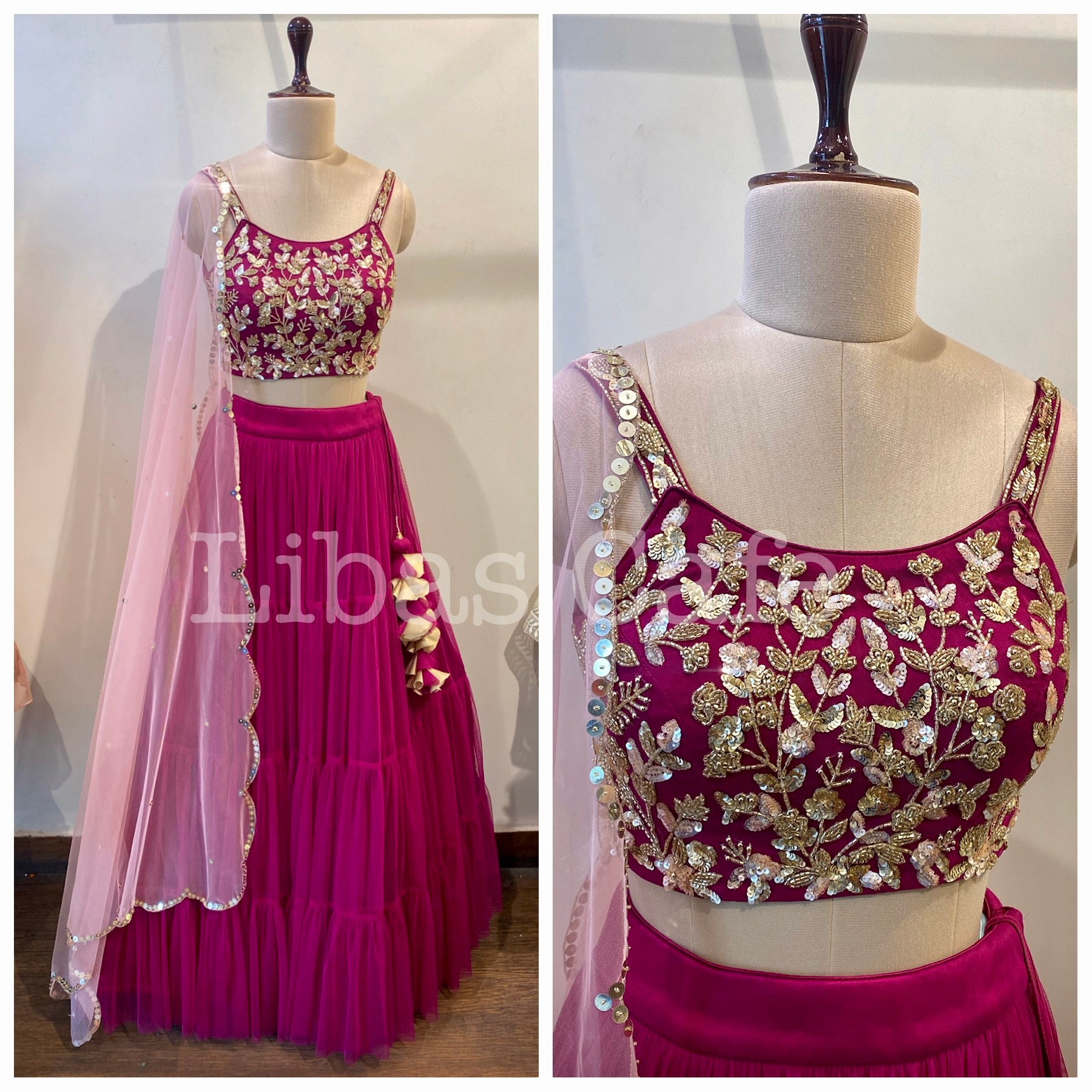 Wine Noodle Layered Lehenga